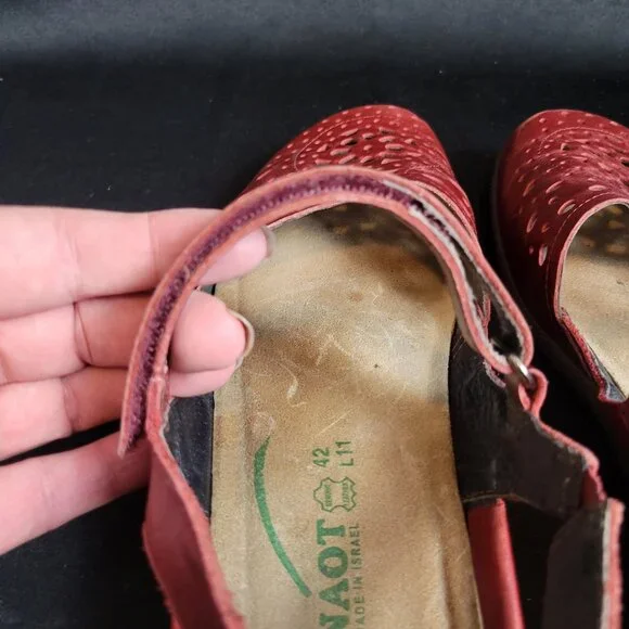 Naot Sandals Women 42 Size 11 Shoes Arataki Burgundy Leather Mary Jane Adjust - Picture 6 of 7